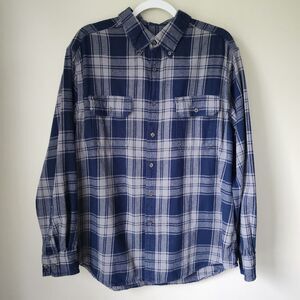 Faded Glory Blue Plaid Men's Button Flannel (L/XL)